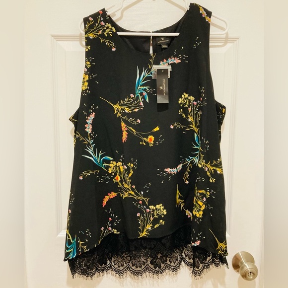 Worthington Tops - NWT Worthington size XXL Black Floral Sleeveless Top with Lace Hem